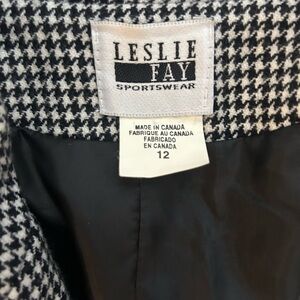 VINTAGE Leslie Fay Black & Cream Houndstooth Single-Breasted Blazer Jacket